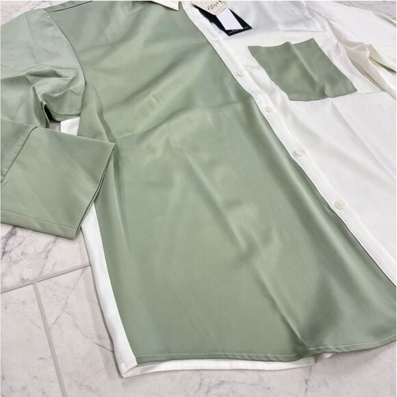 4th & Reckless X Free People Tall Color Block Shirt In Sage/Ecru - Picture 7 of 7